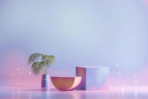 Colorful pastel object podium platform product display and showcase 3d rend.. Stock Illustration