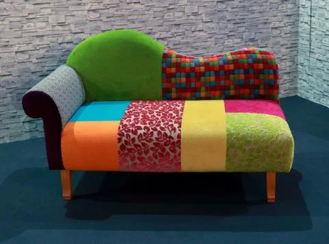 Colorful patchwork bed Stock Photos