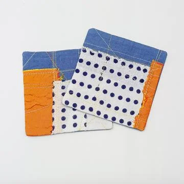Colorful patchwork fabric squares set minimal style. 写真素材
