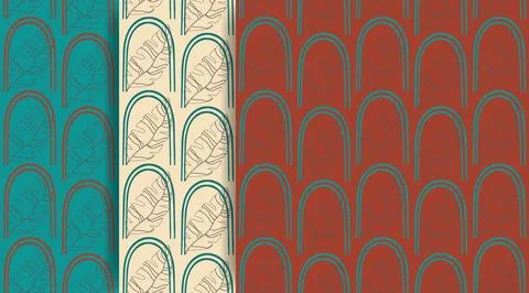 Colorful pattern with abstract elements and leaves. Linear vector illustration Stock Illustration