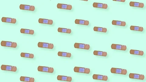 Colorful pattern of adhesive plasters. Seamless pattern with plaster. Top view Video stock 167486527