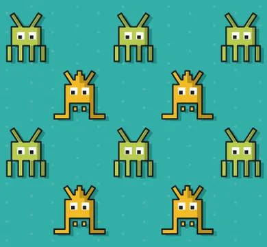 Colorful pattern of alien green and yellow of spatial game Stock Illustration