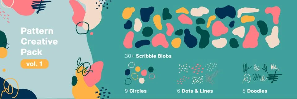 Colorful Pattern and Scribbles for Aesthetic Background Vector Set Stock Illustration