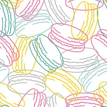 Colorful pattern of assorted macarons in various flavors on a white backgroun Illustrazione stock