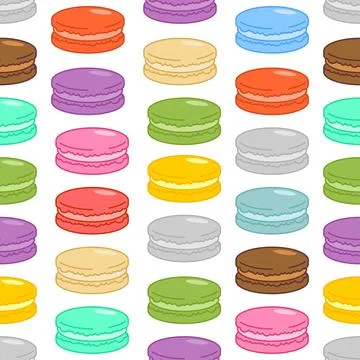 Colorful pattern of assorted macarons in various flavors on a white backgroun Illustrazione stock