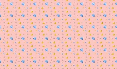 Colorful pattern with blue, pink, and yellow shapes on fabric Stock Illustration