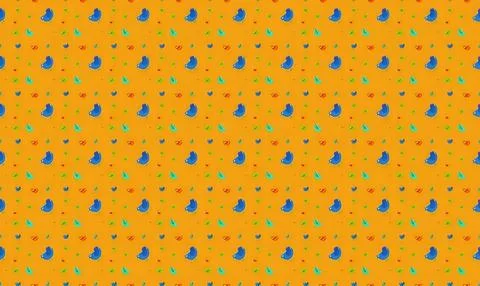 Colorful pattern with blue teardrops and green dots on orange background Stock Illustration