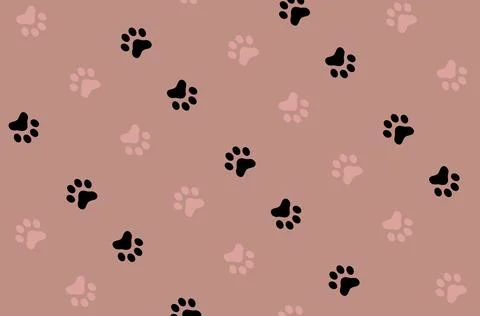 Colorful pattern of cat paws on brown background. Seamless pattern with cat paw Ilustración de archivo