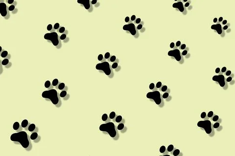 Colorful pattern of cat paws on yellow background with shadows. Seamless pattern 스톡 일러스트
