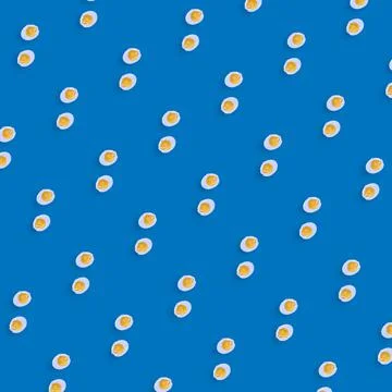 Colorful pattern of chicken eggs on blue background. Top view. Flat lay. Pop art 스톡 사진