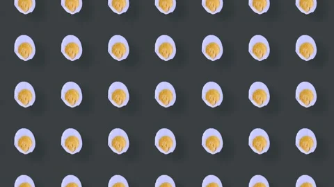 Colorful pattern of chicken eggs on grey background with shadows. Seamless Stock Footage 167486725