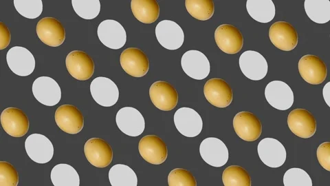 Colorful pattern of chicken eggs. Pop art design. Seamless pattern with egg. Top Stock Footage 167484809