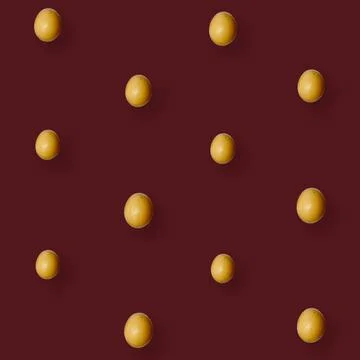 Colorful pattern of chicken eggs on red background. Top view. Flat lay. Pop art 스톡 사진