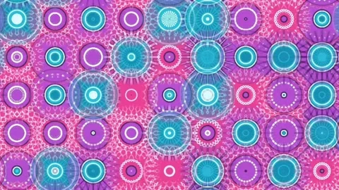 A colorful pattern of circles and flowers on a blue background Stock Footage 248856771