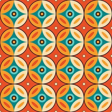A colorful pattern of circles and squares in orange and blue Stock Illustration