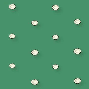 Colorful pattern of coconuts on green background. Top view. Flat lay. Pop art Stock Photos