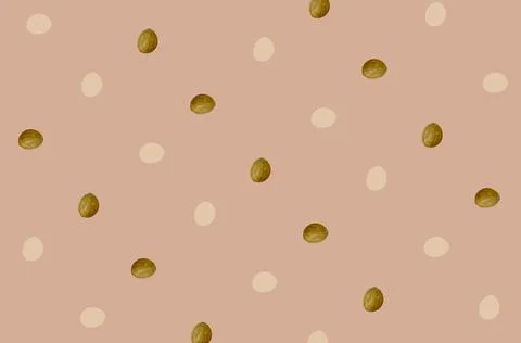 Colorful pattern of coconuts on light brown background. Top view. Flat lay. Pop Foto stock