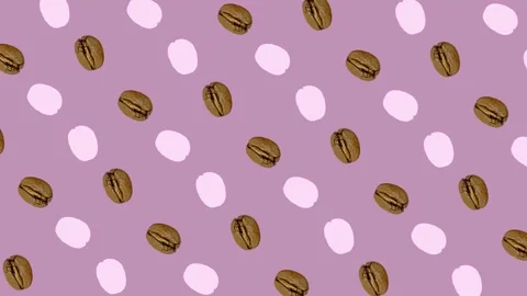 Colorful pattern of coffee beans on pink background. Seamless pattern with Stock Footage 167484703