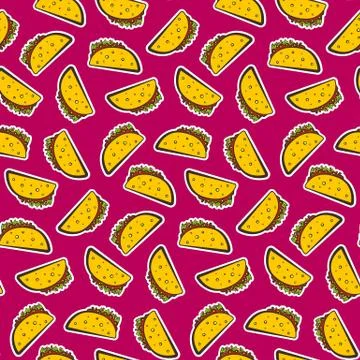 Colorful pattern with cute cartoon mexican taco Illustrazione stock