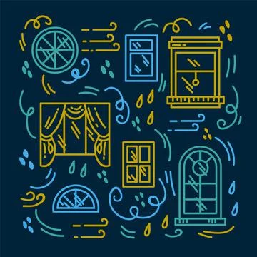 Colorful pattern with different windows. Cartoon background with window frames 스톡 일러스트