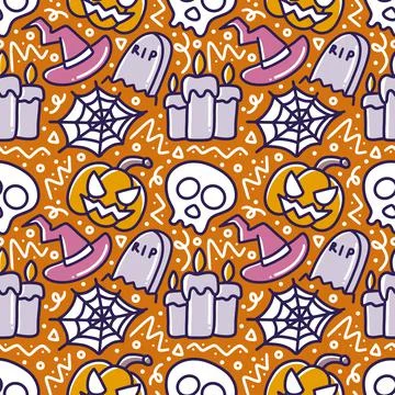 Colorful pattern doodles of halloween elements Stock Illustration
