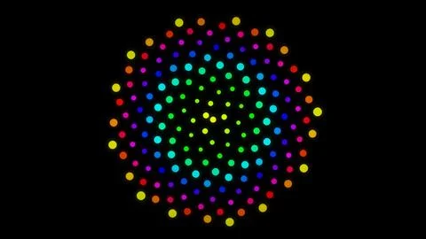 Colorful pattern of dots on a dark background spinning in a circle 库存插图
