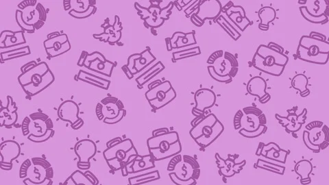 Colorful pattern featuring business and finance icons on a vibrant pink bac.. Stock Footage 319587058
