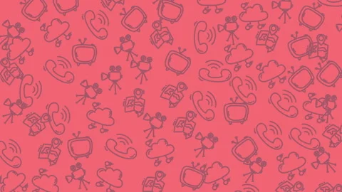 Colorful pattern featuring communication icons like phones cameras and cloud Stock Footage 319586073