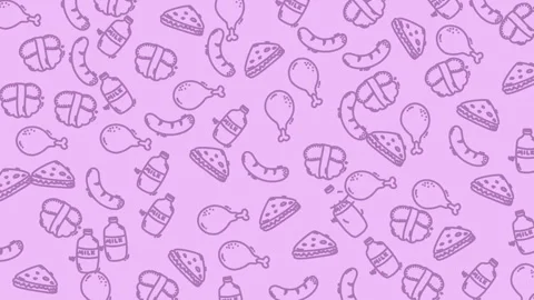 A colorful pattern featuring various food items like balloons, drinks, and .. Stock Footage 319585676