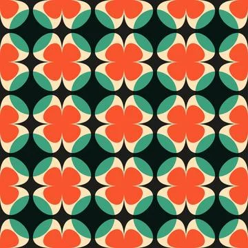 A colorful pattern of flowers with a black background Stock Illustration