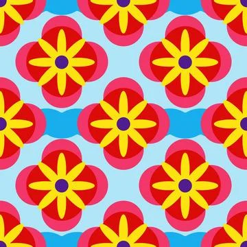 A colorful pattern of flowers with red and yellow petals Stock Illustration