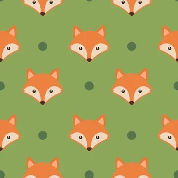 Colorful Pattern of Foxes on Green Background With Simple Dots in Between 스톡 일러스트