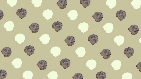 Colorful pattern of fresh chocolate chip cookies. Seamless pattern with cookie Stock Footage 167476499