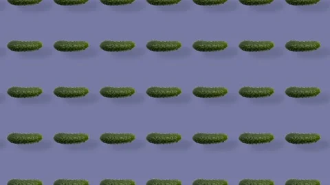Colorful pattern of fresh cucumbers on purple background with shadows. Seamless Stock Footage 167479172