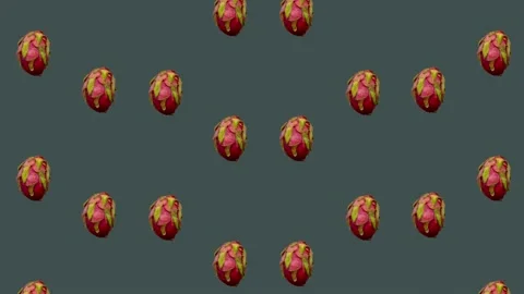 Colorful pattern of fresh dragon fruit. Top view. Seamless pattern with dragon Stock Footage 167475529