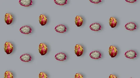 Colorful pattern of fresh dragon fruit. Top view. Seamless pattern with dragon Stock Footage 167478206