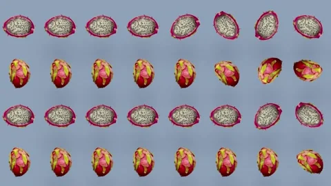 Colorful pattern of fresh dragon fruit. Top view. Seamless pattern with dragon Stock Footage 167478419