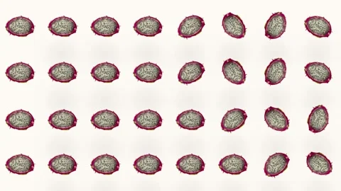 Colorful pattern of fresh dragon fruit. Top view. Seamless pattern with dragon Stock Footage 167478667