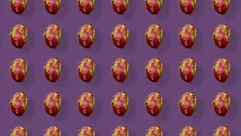 Colorful pattern of fresh dragon fruit. Top view. Seamless pattern with dragon Stock Footage 167479475