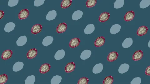 Colorful pattern of fresh dragon fruit. Top view. Seamless pattern with dragon Stock Footage 167484837