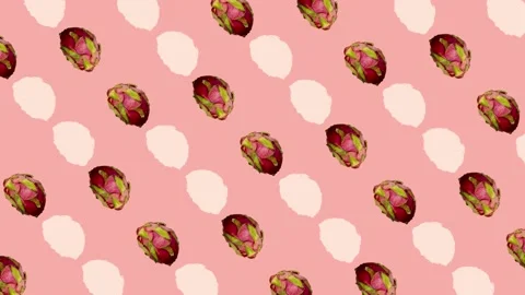 Colorful pattern of fresh dragon fruit. Top view. Seamless pattern with dragon Stock Footage 167484845
