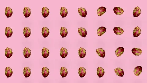 Colorful pattern of fresh dragon fruit on blue background. Seamless pattern with Stock Footage 167485708