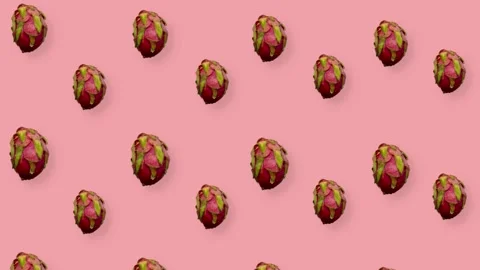 Colorful pattern of fresh dragon fruit on pink background. Seamless pattern with Video stock 167486599