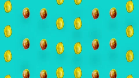Colorful pattern of fresh mango. Top view. Seamless pattern with mango. Pop art Stock Footage 167475961