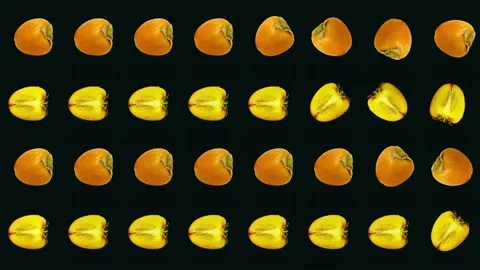Colorful pattern of fresh orange persimmons on black background. Top view Stock Footage 167477630