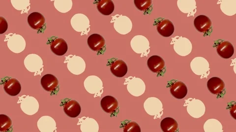 Colorful pattern of fresh red tomatoes. Seamless pattern with cherry tomato. Pop Stock Footage 167476228