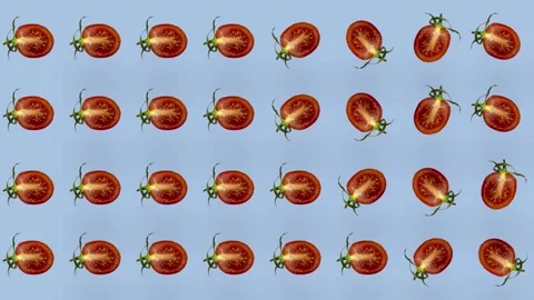 Colorful pattern of fresh red tomatoes. Seamless pattern with cherry tomato Stock Footage 167478943