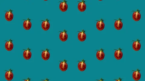 Colorful pattern of fresh red tomatoes. Seamless pattern with cherry tomato Stock Footage 167484543
