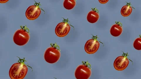 Colorful pattern of fresh red tomatoes. Seamless pattern with cherry tomato Stock Footage 167486783