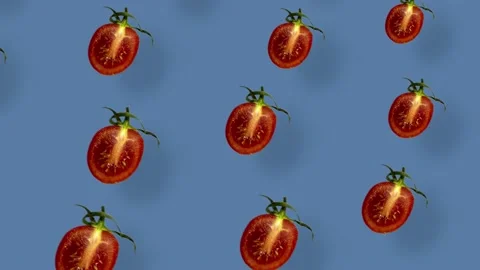 Colorful pattern of fresh red tomatoes. Seamless pattern with cherry tomato Stock Footage 167486811